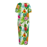 Tropical Aloha Pineapple Pattern Print Short Sleeve Long Nightdress