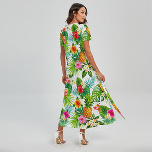 Tropical Aloha Pineapple Pattern Print Short Sleeve Maxi Dress