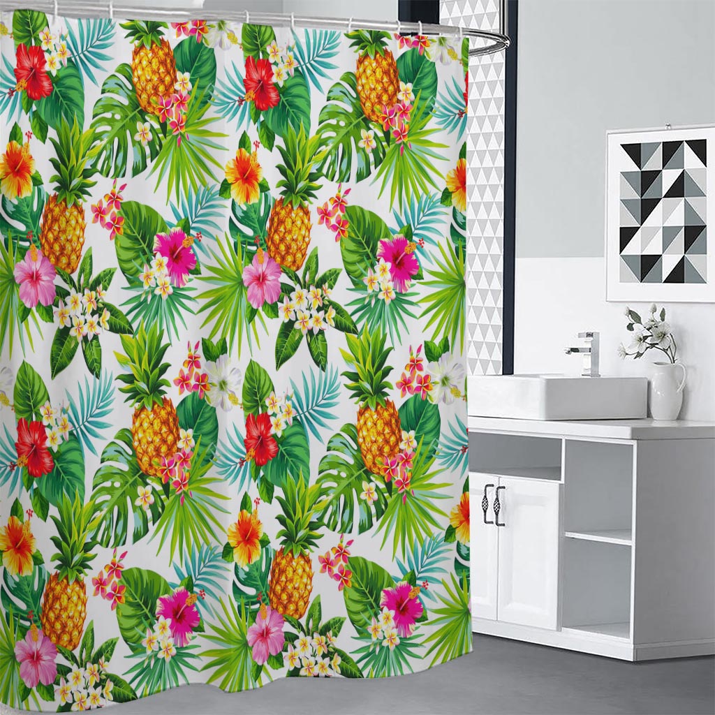 Tropical Aloha Pineapple Pattern Print Shower Curtain