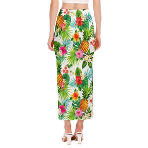 Tropical Aloha Pineapple Pattern Print Side Slit Maxi Skirt