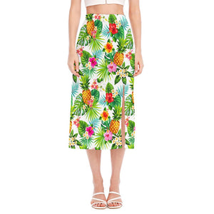 Tropical Aloha Pineapple Pattern Print Side Slit Midi Skirt