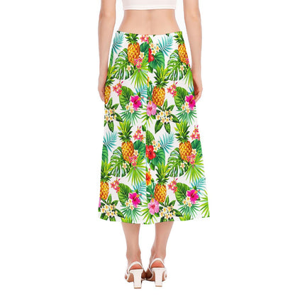 Tropical Aloha Pineapple Pattern Print Side Slit Midi Skirt
