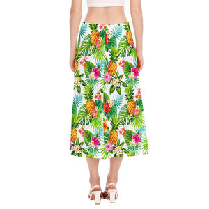 Tropical Aloha Pineapple Pattern Print Side Slit Midi Skirt