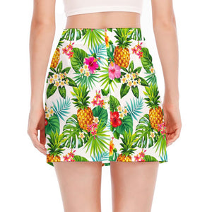 Tropical Aloha Pineapple Pattern Print Side Slit Mini Skirt