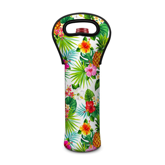 Tropical Aloha Pineapple Pattern Print Single Neoprene Wine Tote