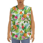Tropical Aloha Pineapple Pattern Print Sleeveless Baseball Jersey
