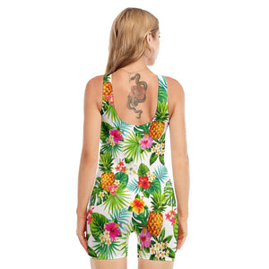 Tropical Aloha Pineapple Pattern Print Sleeveless One Piece Swimsuit