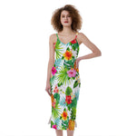 Tropical Aloha Pineapple Pattern Print Slim Fit Midi Cami Dress