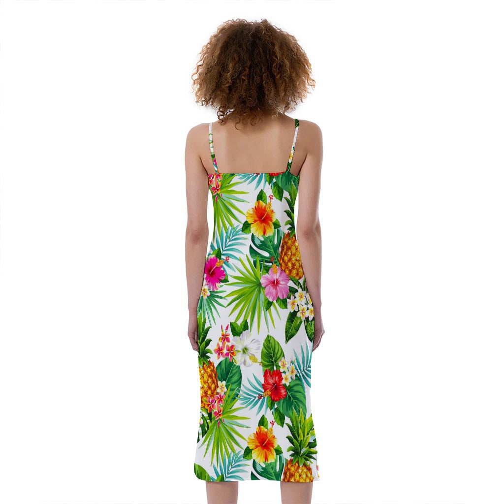 Tropical Aloha Pineapple Pattern Print Slim Fit Midi Cami Dress