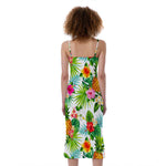 Tropical Aloha Pineapple Pattern Print Slim Fit Midi Cami Dress