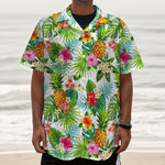 Tropical Aloha Pineapple Pattern Print Textured Short Sleeve Shirt