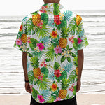 Tropical Aloha Pineapple Pattern Print Textured Short Sleeve Shirt