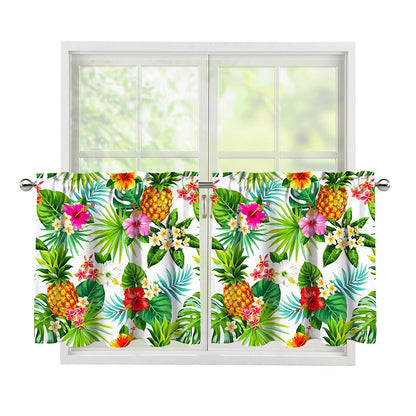 Tropical Aloha Pineapple Pattern Print Tier Curtains