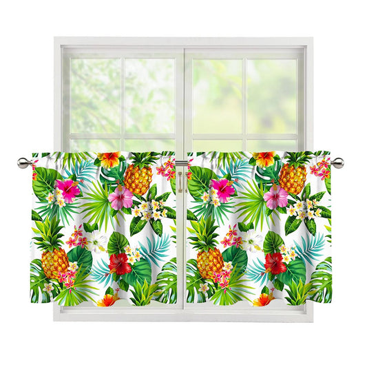 Tropical Aloha Pineapple Pattern Print Tier Curtains