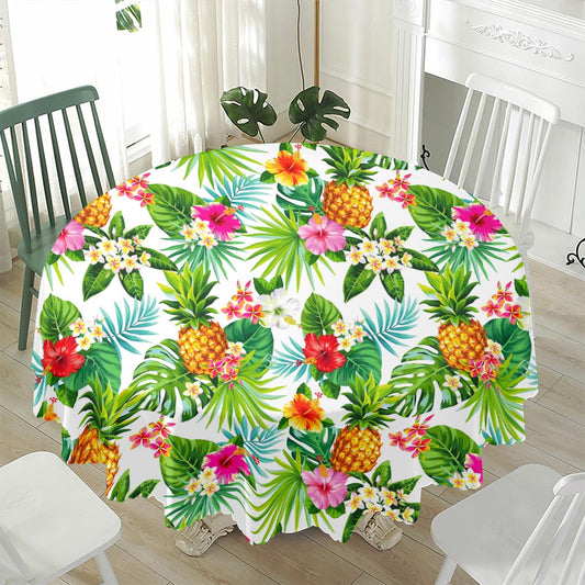 Tropical Aloha Pineapple Pattern Print Waterproof Round Tablecloth