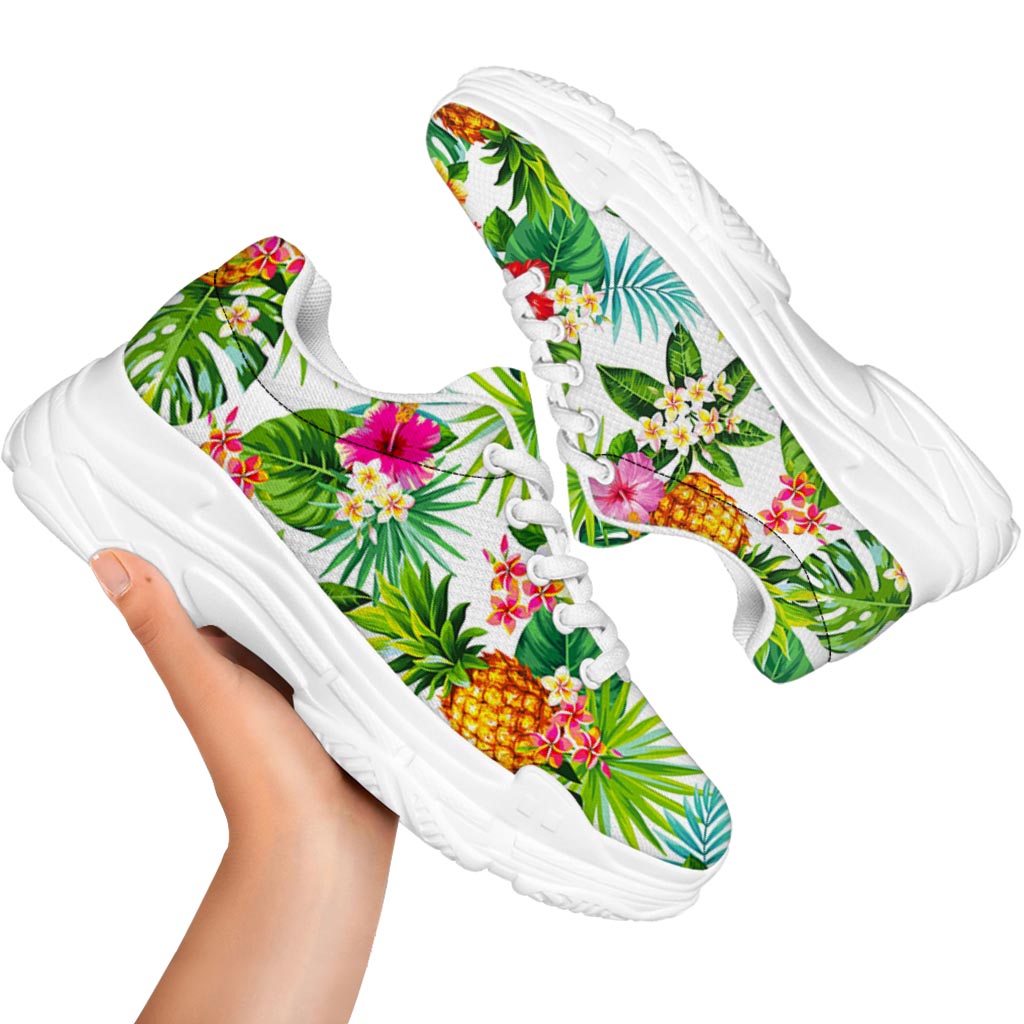 Tropical Aloha Pineapple Pattern Print White Chunky Shoes