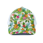 Tropical Aloha Pineapple Pattern Print White Mesh Trucker Cap