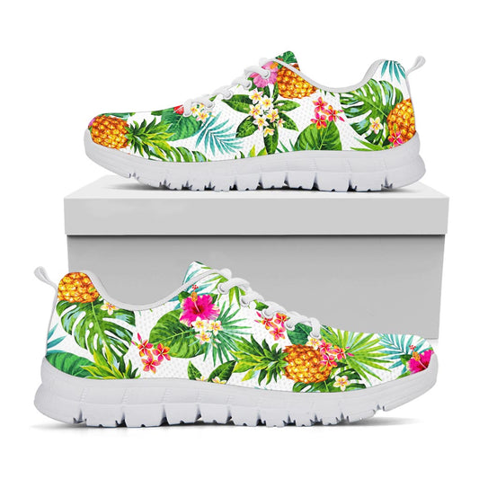 Tropical Aloha Pineapple Pattern Print White Running Shoes