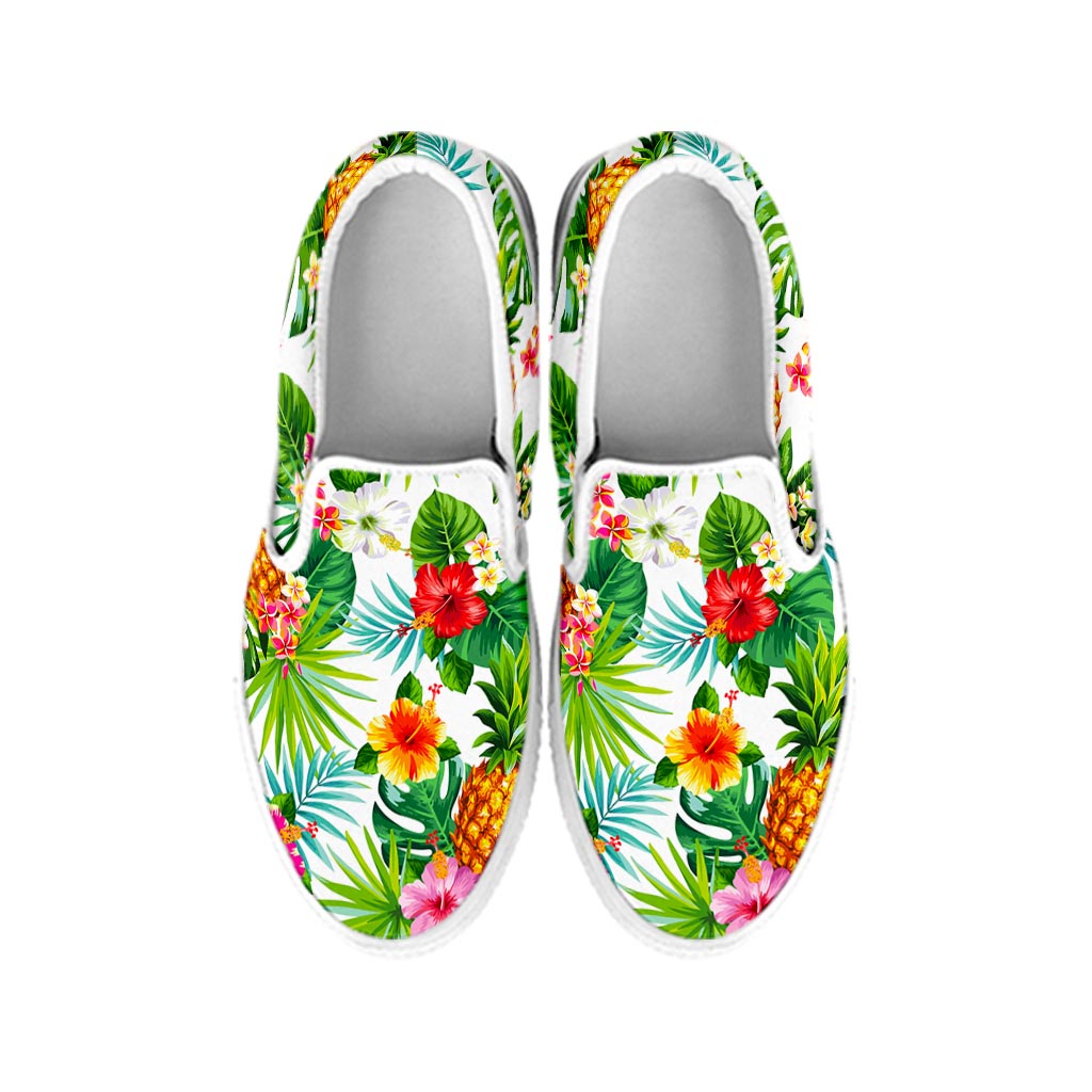 Tropical Aloha Pineapple Pattern Print White Slip On Sneakers