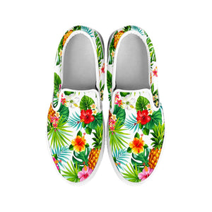 Tropical Aloha Pineapple Pattern Print White Slip On Sneakers