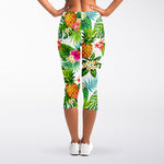 Tropical Aloha Pineapple Pattern Print Women's Capri Leggings