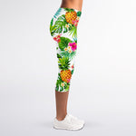 Tropical Aloha Pineapple Pattern Print Women's Capri Leggings