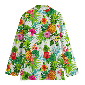 Tropical Aloha Pineapple Pattern Print Women's Cotton Blazer