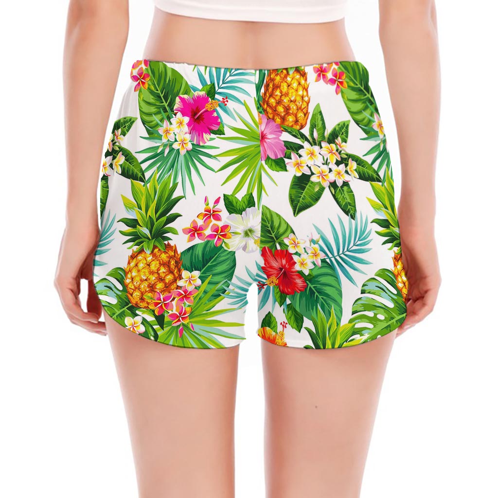 Tropical Aloha Pineapple Pattern Print Women's Split Running Shorts