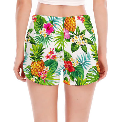 Tropical Aloha Pineapple Pattern Print Women's Split Running Shorts