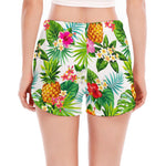 Tropical Aloha Pineapple Pattern Print Women's Split Running Shorts