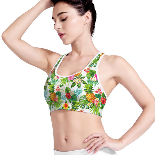 Tropical Aloha Pineapple Pattern Print Women's Sports Bra
