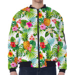 Tropical Aloha Pineapple Pattern Print Zip Sleeve Bomber Jacket