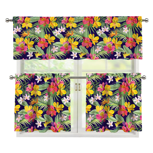Tropical Alstroemeria Pattern Print 3 Piece Kitchen Curtains
