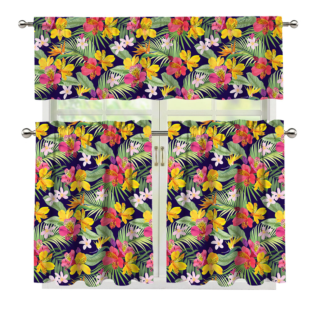 Tropical Alstroemeria Pattern Print 3 Piece Kitchen Curtains