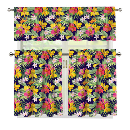 Tropical Alstroemeria Pattern Print 3 Piece Kitchen Curtains