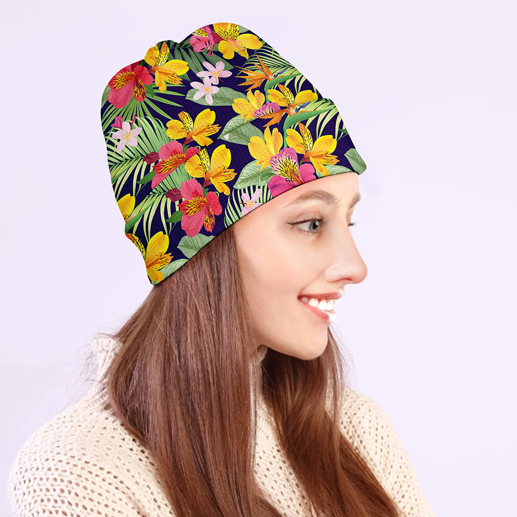 Tropical Alstroemeria Pattern Print Beanie
