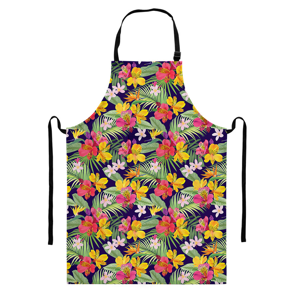Tropical Alstroemeria Pattern Print Bib Apron With Pocket