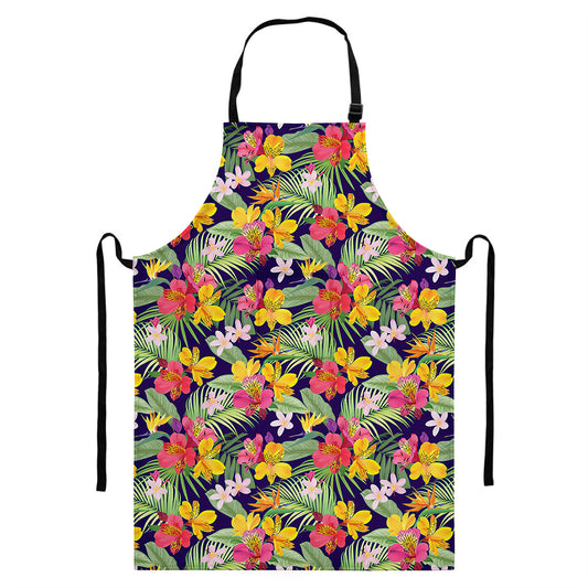 Tropical Alstroemeria Pattern Print Bib Apron With Pocket
