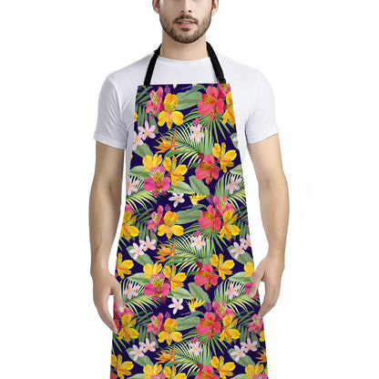 Tropical Alstroemeria Pattern Print Bib Apron With Pocket