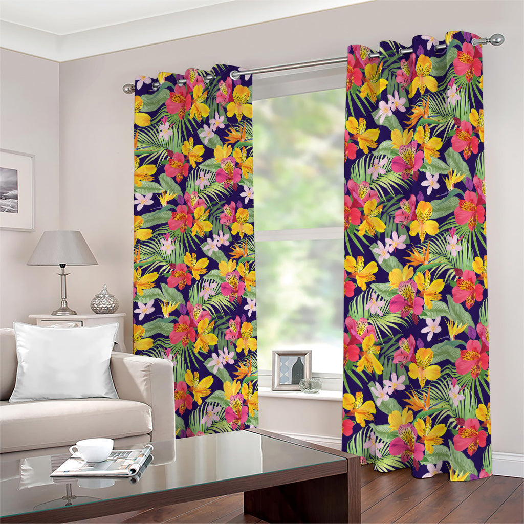 Tropical Alstroemeria Pattern Print Blackout Grommet Curtains