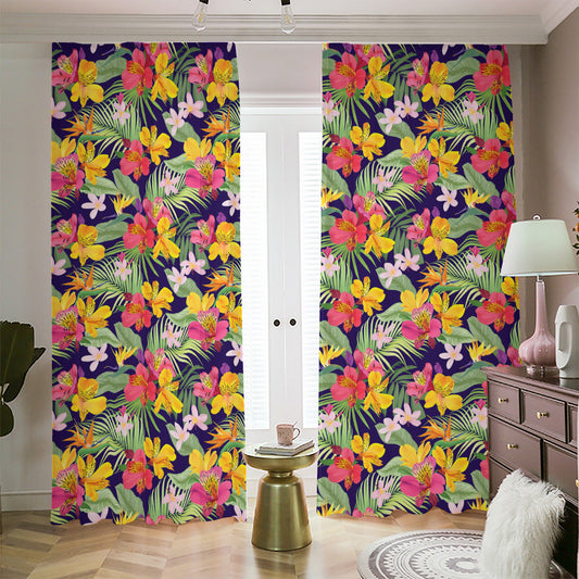 Tropical Alstroemeria Pattern Print Blackout Pencil Pleat Curtains