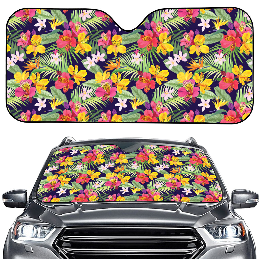 Tropical Alstroemeria Pattern Print Car Windshield Sun Shade