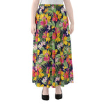 Tropical Alstroemeria Pattern Print Chiffon Maxi Skirt