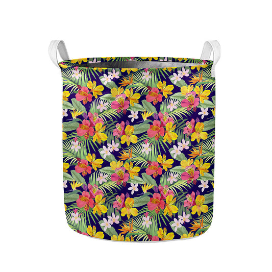 Tropical Alstroemeria Pattern Print Collapsible Laundry Basket