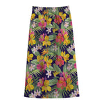 Tropical Alstroemeria Pattern Print Cotton Front Slit Maxi Skirt