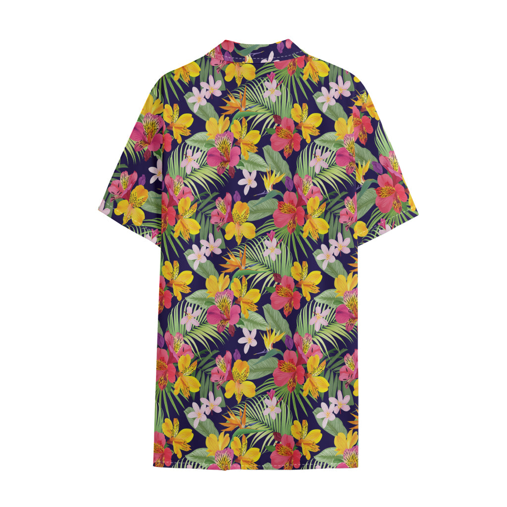 Tropical Alstroemeria Pattern Print Cotton Hawaiian Shirt
