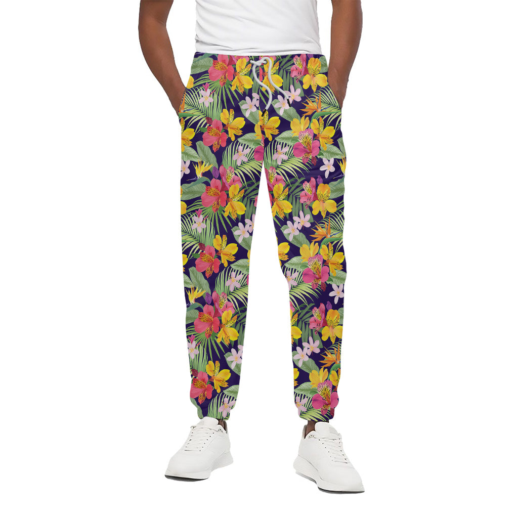 Tropical Alstroemeria Pattern Print Cotton Pants