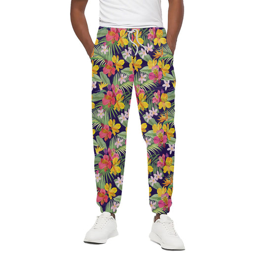 Tropical Alstroemeria Pattern Print Cotton Pants