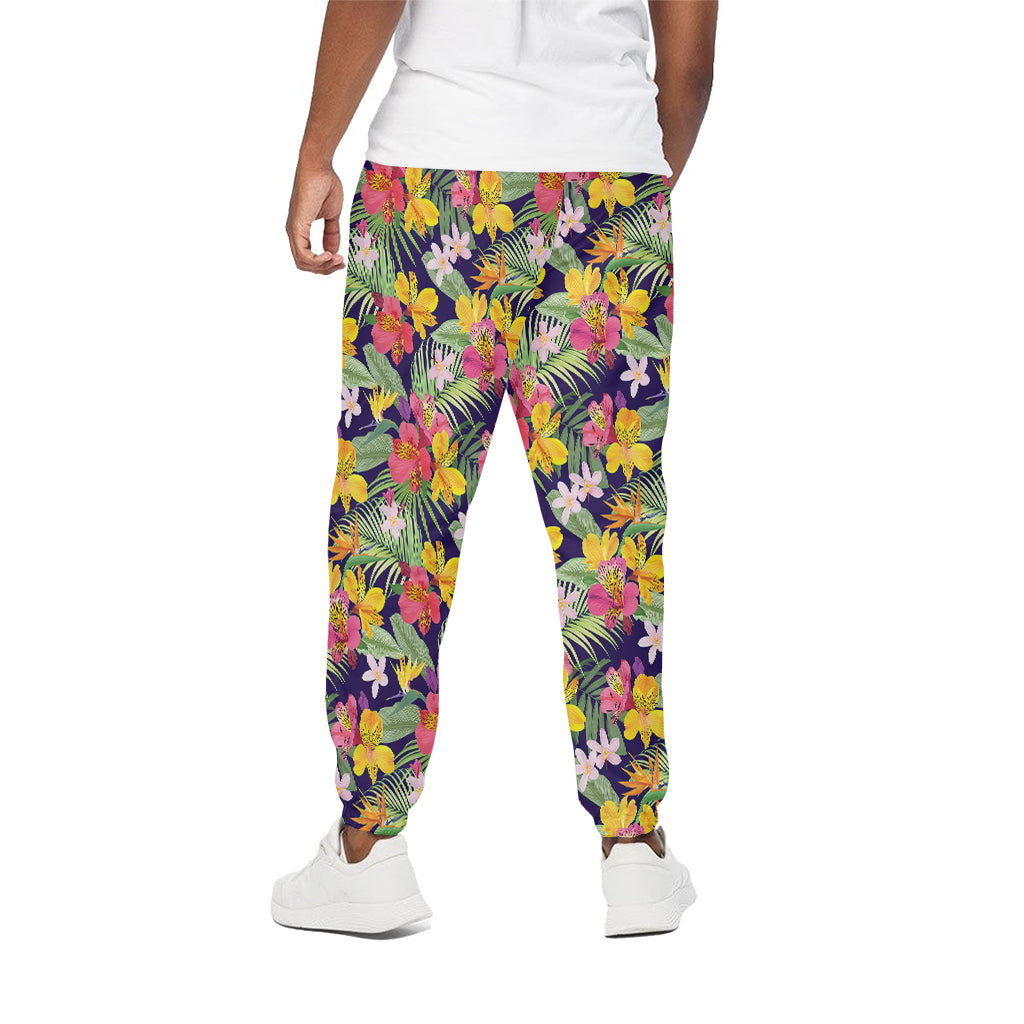 Tropical Alstroemeria Pattern Print Cotton Pants