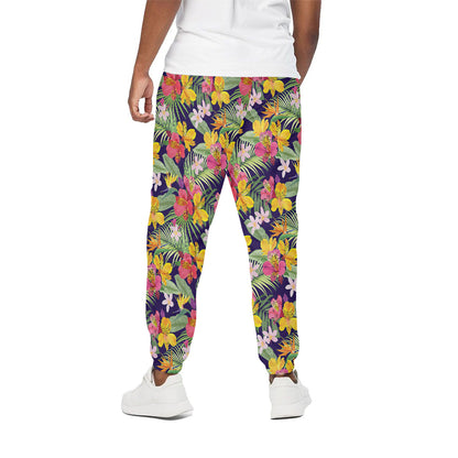 Tropical Alstroemeria Pattern Print Cotton Pants